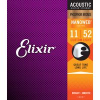 Струны для акустических гитар 11-52 Elixir 16027 NanoWeb