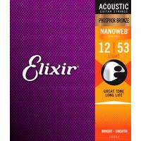 Струны для акустических гитар 12-53 Elixir 16052 NanoWeb